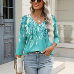 Nadorine 3/4 Length Sleeve Womens Tops Casual V Neck Shirts Soft Basic Tees Business Work Blouses