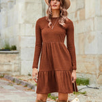 Nadorine Women's Autumn Dress Long Sleeve Round Neck Knitted Dress