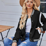 Nadorine Women's Bomber Jacket Casual Striped Button Down Coat