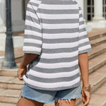 Nadorine Oversized Loose Fit Short Sleeve Striped Tops