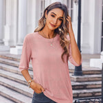 Nadorine Loose Short Sleeve Tunic Tops Crochet Knit Pullover Sweater