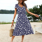 Nadorine Women's Casual Dress Flutter Button Down Tiered Flowy Dress