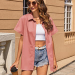 Nadorine Women's Cotton Button Down Shirts Short Sleeve Casual Shirts