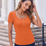 Nadorine Short Sleeve Shirts Ribbed Knit Square Neck Tshirt