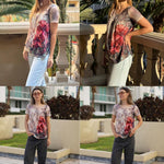 Nadorine Women Tunic Tops Dressy Casual Short Sleeve Floral Shirts