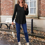Nadorine Women'S Puff Long Sleeve Shirts Pleated V Neck Tunic Tops