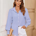 Nadorine Women's Button Down Shirts Loose Fit Striped Printed Lantern Blouses