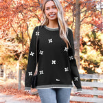 Nadorine Crewneck Pullover Long Sleeve Knit Side Slit Sweater