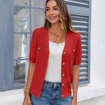 Nadorine Short Sleeve Cardigan Button Down Ribbed Knit Sweater Tops