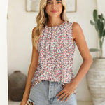 Nadorine Summer Tank Top for Women Pleated High Neck Tops