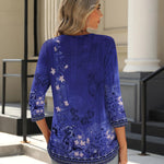 Nadorine 3/4 Length Sleeve Tops Loose Fit Shirts Pleated Tunics