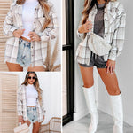 Nadorine Women Flannel Shacket Jacket Plaid Button Down Shirt