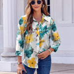 Nadorine Button Down Shirts Dressy Floral Printed Blouse