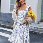 Zeagoo Womens Casual Ruffle Tiered Floral Square Neck Sundresses