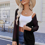Nadorine Women 2024 Lightweight Crochet Cardigan Long Sleeve Open Front Knit Sweater Summer Kimono Cover Up with Pockets