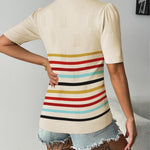 Nadorine Short Sleeve Sweaters Soft Casual V Neck Pullover Tops