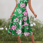 Nadorine Casual Ruffle Sleeve V Neck Midi Dress