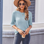 Nadorine Loose Short Sleeve Tunic Tops Crochet Knit Pullover Sweater
