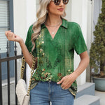 Nadorine Short Sleeve Polo T Shirts Pleated V Neck Tee