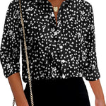 Nadorine Cotton Button Down Shirts Long Sleeve V Neck Tops