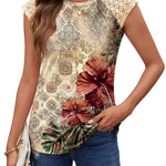 Nadorine Women's Lace Cap Sleeve Tops Pleated Tank Tops