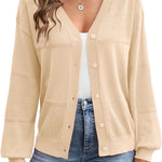Nadorine Cardigan Long Sleeve Crochet Shrug Soft Knit Sweater