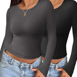 Nadorine Women Long Sleeve T Shirts Crewneck Basic Knit Tops
