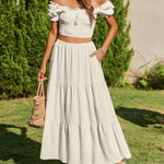 Nadorine Boho Maxi Flowy Elastic A-Line Tiered Floral Skirts