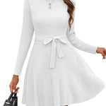 Nadorine Women's Casual Dress Tie Waist Fall Ribbed Dress