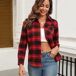 Nadorine Women's Checked Blouse Long Sleeve V-Neck Shirt (DE Only)