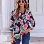 Nadorine Button Down Shirts Dressy Floral Printed Blouse