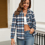 Nadorine Women's Checked Blouse Long Sleeve V-Neck Shirt (DE Only)