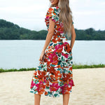 Nadorine Women's Casual Dress Flutter Button Down Tiered Flowy Dress