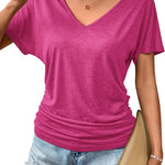 Nadorine Women's Short Sleeve Shirts V Neck Blouse