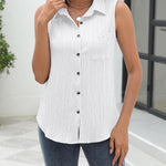 Nadorine Sleeveless Button Down Shirts V Neck Solid Tank Tops