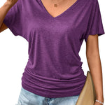 Nadorine Women's Short Sleeve Shirts V Neck Blouse