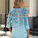 Nadorine 3/4 Length Sleeve Tops Loose Fit Shirts Pleated Tunics