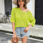 Nadorine Women's Crochet Off The Shoulder Hollow Out Knit Tops