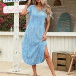 Nadorine Maxi Dress with Pockets Short Sleeve Sundress