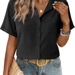 Nadorine Short Sleeve Button Down Shirt Casual Loose Fit Blouses