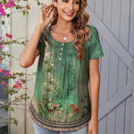 Nadorine Women Tunic Tops Dressy Casual Short Sleeve Floral Shirts