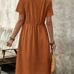 Zeagoo Womens Midi Dress Short Sleeve A-Line Cotton Linen Dress