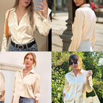 Nadorine Women's Satin Blouse Elegant V-Neck Silk Blouse (DE Only)