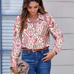 Nadorine Button Down Shirts Dressy Floral Printed Blouse
