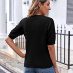 Nadorine Short Sleeve Cardigan Button Down Ribbed Knit Sweater Tops