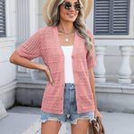 Nadorine Short Sleeve Crochet Cardigan Button up Bolero Shrug Sweater