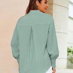 Nadorine Women's Button Down Shirts Loose Fit Striped Printed Lantern Blouses