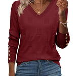 Nadorine Casual Ribbed Knit V-Neck Sweater (US Only)