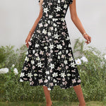 Nadorine Casual Ruffle Sleeve V Neck Midi Dress