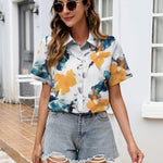 Nadorine Button Down Blouse Rolled Cuffed Short Sleeve Shirts